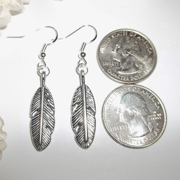 Bohemian Silver Feather Earrings Dangle Set 2290 - Picture 5 of 5